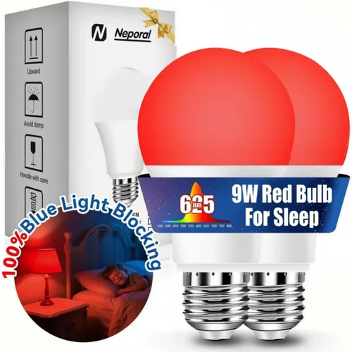 Miniatura 21 de Neporal Bombillas de Luz Roja de 625nm 3W para Dormir, Bombillas de Bloqueo 100% de Luz Azul para Promover la Melatonina, Bombilla LED A19