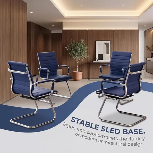Miniatura 6 de Sillas de recepción de cuero para conferencias, silla de oficina con respaldo resistente, juego de 2 (azul marino)
