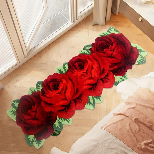 Miniatura 18 de Alfombrilla Abreeze con 4 rosas, alfombrillas con diseño de flores azul, hecha a mano, antideslizante (no se desliza), alfombrilla moderna, de puede