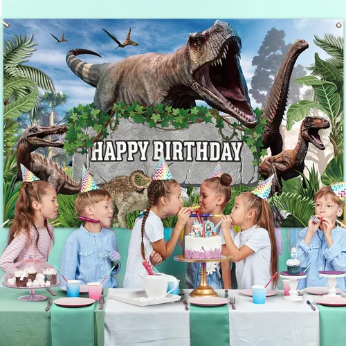 Miniatura 7 de Bandera de fondo de mundo de dinosaurios - Decoraciones para fiesta de cumpleaños de niños y niños