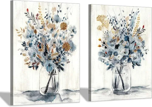 Hardy Gallery Arte de Pared en Lienzo con Pintura Floral: Ramo de Flores Abstractas en Botella de Vidrio, Impresión de Imagen para Comedor (18'' x