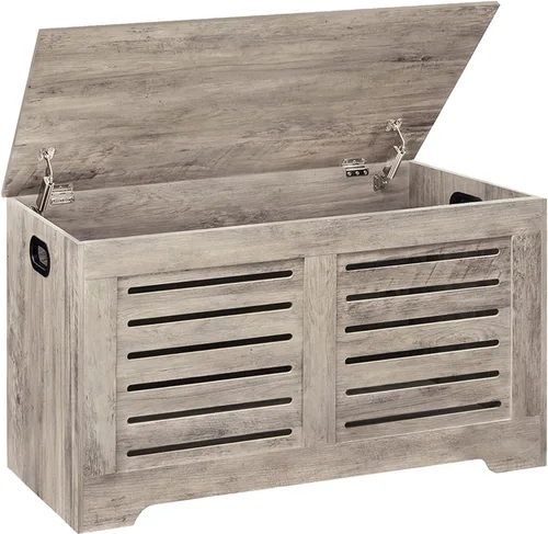 Miniatura 26 de DINZI LVJ Cofre de almacenamiento, caja de juguetes de madera de 39.4” con 2 bisagras de seguridad, banco de almacenamiento de zapatos retro