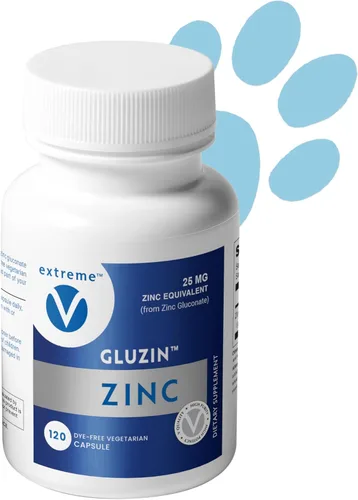 Gluzina 25mg ZINC Gluconato para PET Zinc Deficiencia - Zinc de grado farmacéutico, cápsulas más pequeñas fáciles de tragar