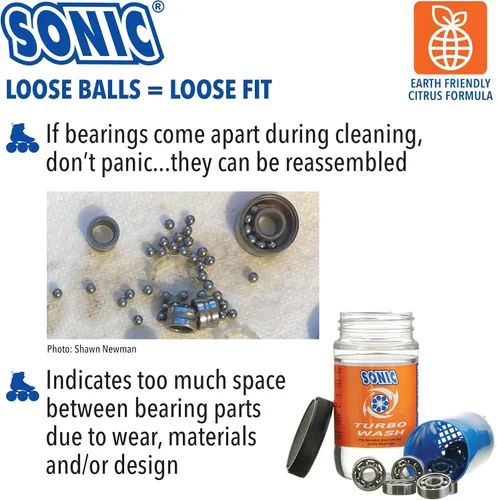 Miniatura 9 de SONIC Turbo Wash, kit completo de limpieza de rodamientos de patines incluye limpiador cítrico de 8 onzas, patines en línea, patines de ruedas