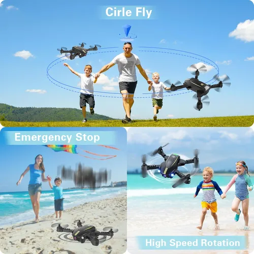 Miniatura 5 de Dron con cámara, cámara 1080P FPV Mini drones plegables con 2 baterías, dron para niños 8-12 10-15, modo de 3 velocidades, giros 3D, foto de gestos