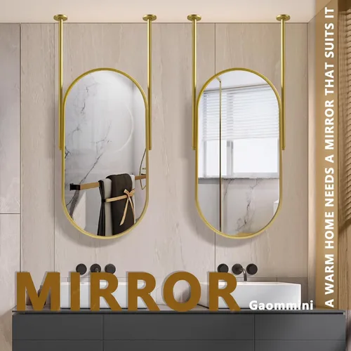 Miniatura 3 de Espejo de baño dorado para colgar en el techo, espejo ovalado grande para tocador, marco de metal, espejo decorativo de pared con doble pluma