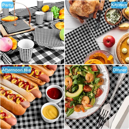 Miniatura 4 de Gatherfun Servilletas de papel desechables a cuadros blancos y negros para cenas, picnic y fiestas (paquete de 50)