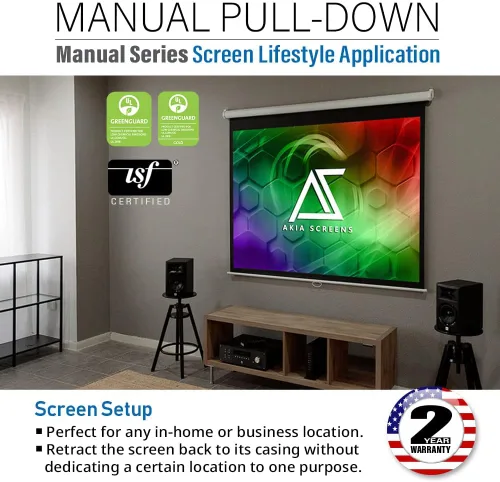 Miniatura 7 de Akia Screens Pantalla de proyector de 125 pulgadas Manual desplegable B 1:1 8K 4K HD 3D Montaje en pared de techo Pantalla de proyección portátil