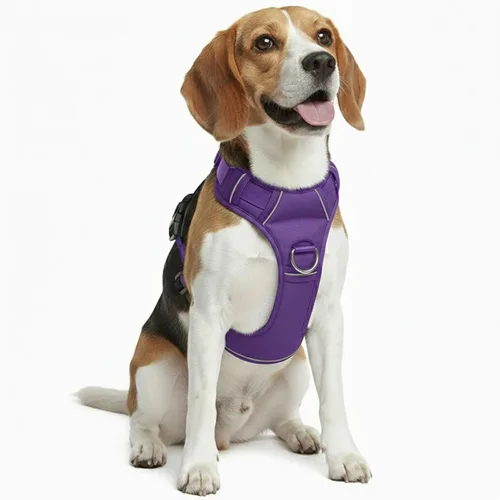 Miniatura 8 de Arnés sin tirones para perro, con 2 clips para correa, chaleco Oxford reflectante ajustable para mascotas con asa de fácil control para perros Negro