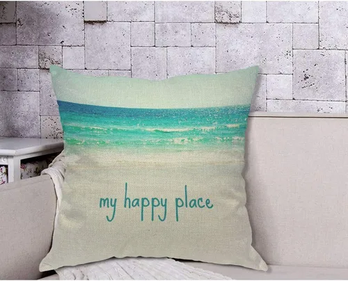Miniatura 4 de AOYEGO My Happy Place - Funda de almohada con purpurina de playa, océano, olas de mar, verano, arena, cielo, naturaleza, bahía, con purpurina, 18 x