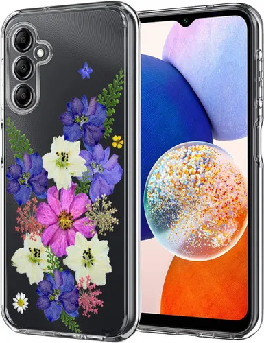 Miniatura 13 de Unov Funda diseñada para Galaxy A14 4G / 5G, funda transparente con patrón antideslizante en relieve, a prueba de golpes delgada protectora