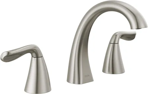 Delta Arvo Grifo de Níquel Cepillado de 3 Agujeros, Grifo de Lavabo de Baño de 8 Pulgadas de Extensión Amplia para Tocador, Ensamblaje de Desagüe