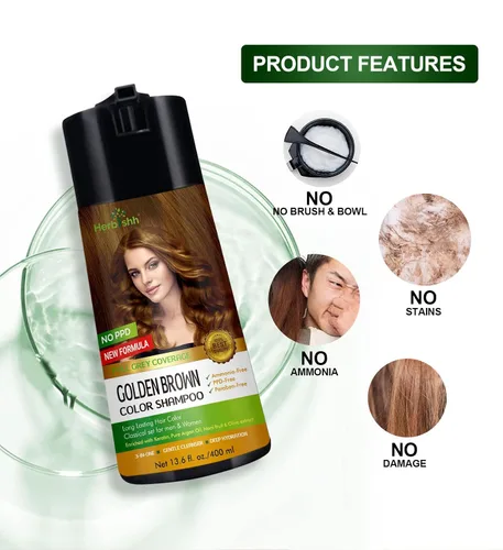 Miniatura 7 de Herbishh - Champú enriquecido con color para cabello gris - Fórmula de tinte para el cabello de larga duración y acondicionador (Marrón dorado)