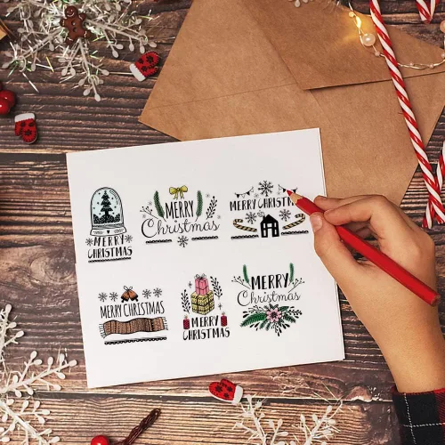 Miniatura 4 de Sellos transparentes con palabras navideñas para decoración de tarjetas y suministros para álbumes de recortes, palabras de bendición temáticas
