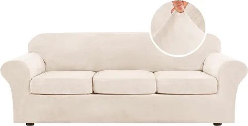 Miniatura 44 de H.VERSAILTEX - Funda elástica para sofá de 3 piezas, de suave terciopelo afelpado, para sofá biplaza con 2 cojines de hasta 72 pulgadas de ancho, se
