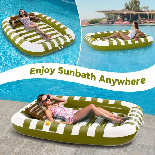 Miniatura 6 de Pool Wave - Flotadores inflables para tumbona de piscina, cama de bronceado grande de 80 x 66 pulgadas para adultos y niños, balsa flotante con Verde