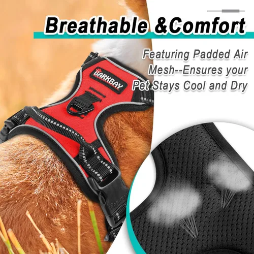 Miniatura 8 de BARKBAY Arnés para perro sin tirones para perros grandes, ajustable, reflectante, cómodo, sin estrangulamiento, resistente, perfecto para Rojo