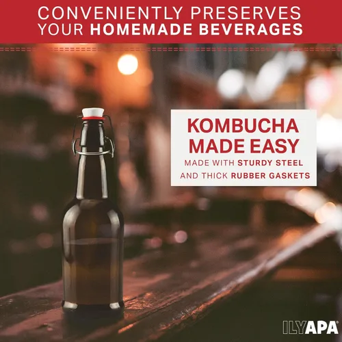Miniatura 5 de Ilyapa Botellas de vidrio de 16 onzas con tapa abatible, color ámbar, paquete de 12 con tapa hermética, para elaboración casera, kombucha