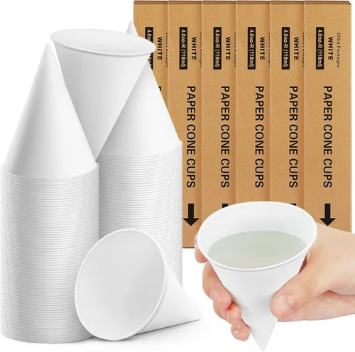 Miniatura 17 de Roshtia 800 tazas de cono de papel gruesas desechables para hielo afeitado, dispensador de enfriador de agua para granizados, color blanco