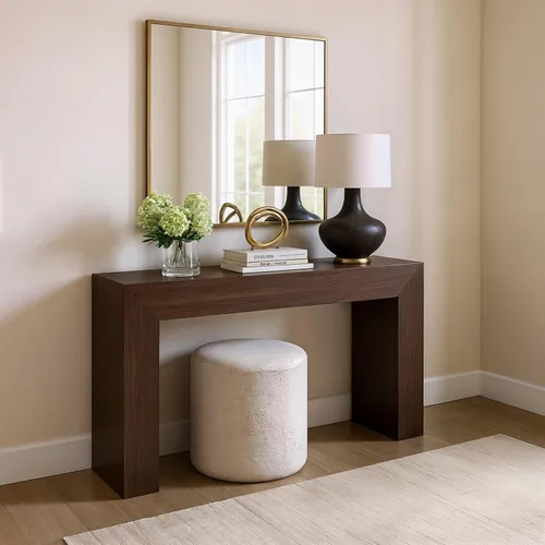 Miniatura 9 de Plank+Beam Mesa Consola Grand, Mesa de Sofá Moderna de Madera Maciza de 56 Pulgadas, Mesa de Entrada Estrecha para Pasillo, Detrás del Sofá, Sala
