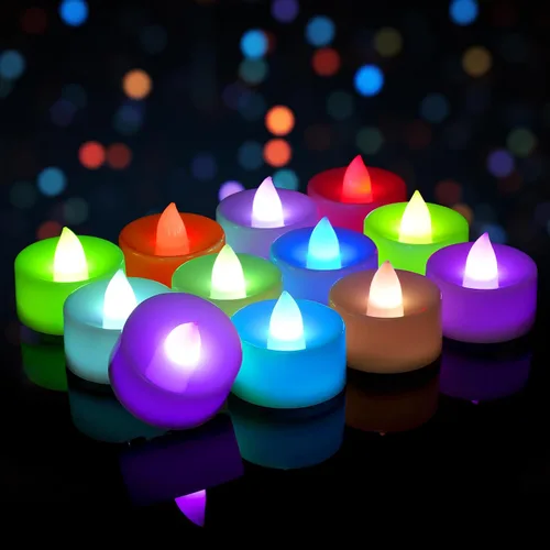 Homemory Velas de té que cambian de color, funcionan con pilas, velas votivas LED parpadeantes sin llama, 7 velas de té de colores para Halloween,