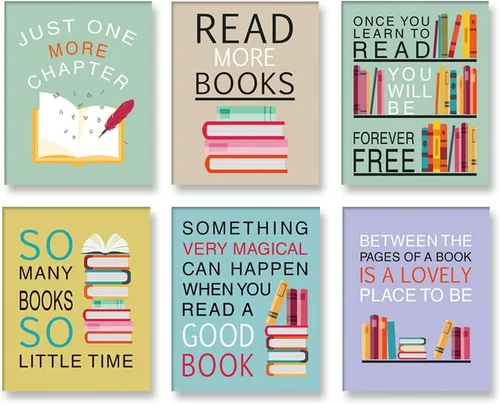 Miniatura 15 de CHDITB Decoración de aula de libros de lectura, citas inspiradoras, impresión artística de pared para niños, 12 x 16 pulgadas, libros motivacionales