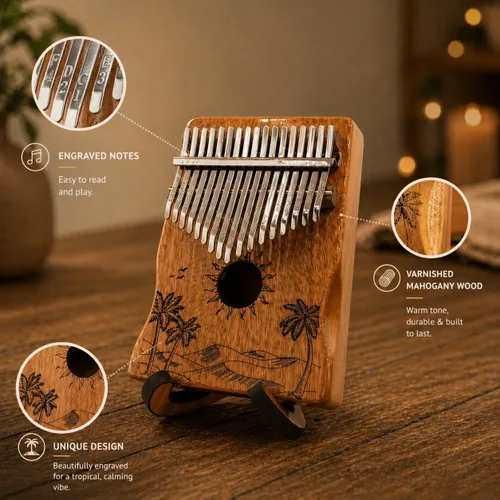 Miniatura 4 de Orora Kalimba 17 Keys Thumb Piano - Songbook included with 25 Songs - Varnished Wood Musical Instrument - Finger Piano with Protection Case, Stand
