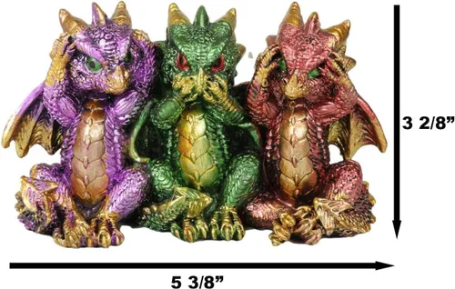 Miniatura 2 de Ebros Gift Conjunto metálico colorido de dragón bebé tres sabios ver oír hablar no mal crías caprichosas Wyrmlings dragones figuras como mito