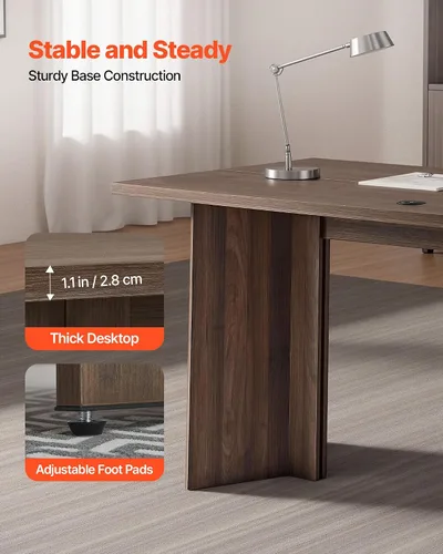 Miniatura 5 de VEVOR Escritorio ejecutivo de 63 pulgadas, mesa de oficina rectangular grande y moderna, mesa ejecutiva de madera resistente con orificio de Nogal