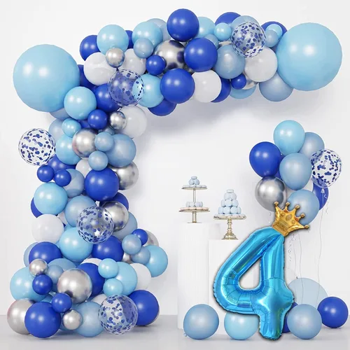 Miniatura 4 de Globo azul número 2 de 40 pulgadas y mini globo de corona para decoraciones de fiesta de segundo cumpleaños, globos de fiesta temática azul