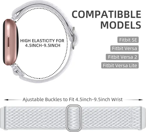 Miniatura 2 de DaQin Correa elástica deportiva de nailon compatible con Fitbit Versa 2 correas de reloj para mujeres y hombres, paquete de 5 correas elásticas