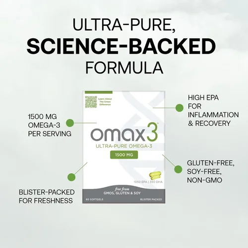 Miniatura 3 de Omax3 Pastillas de aceite de pescado ultra puro Omega 3 1500 mg EPA DHA - Omega3 ácidos grasos suplementos para músculos y articulaciones, sin