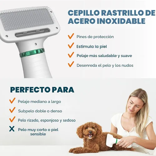 Miniatura 4 de Secador de pelo para perros 2 en 1 con cepillo deslizante para perros y gatos de tamaño pequeño Secador de pelo para mascotas Secador de pelo