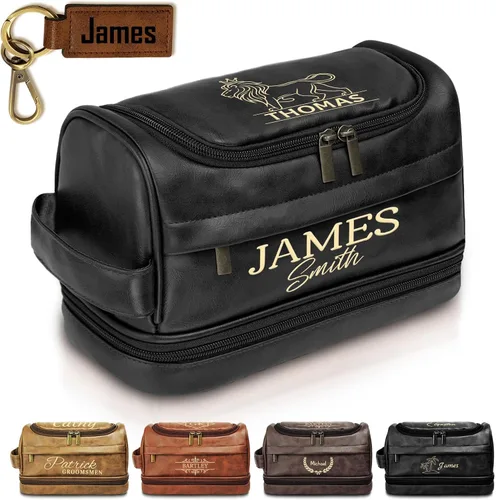 Neceser personalizado para hombres, regalo de graduación para él, bolsa de afeitar de viaje personalizada de cuero grabado, regalos del día del