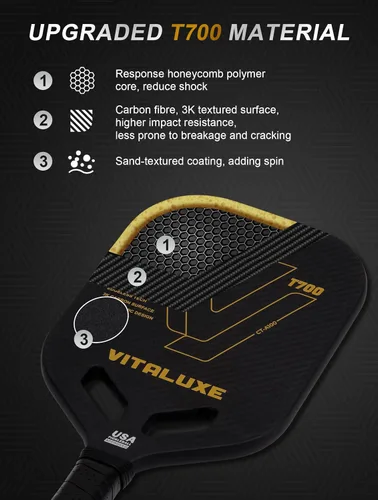 Miniatura 3 de Pala de pickleball de fibra de carbono cruda T700, superficie de fricción de carbono texturizada 3K sin bordes, paleta de pickleball termoformada