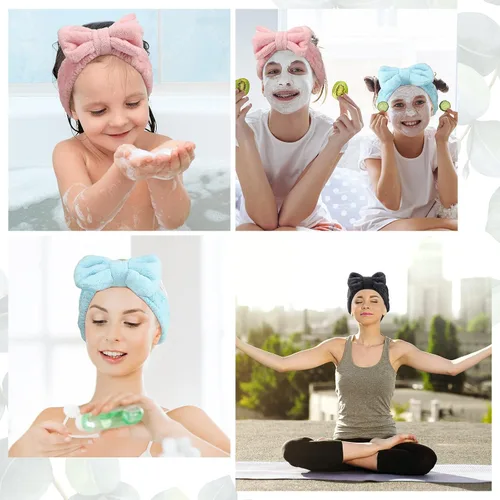 Miniatura 6 de Diadema de toalla de 3 piezas para mujer, diadema de maquillaje para lavar la cara, maquillaje spa, diadema de microfibra con moño, diadema de ducha