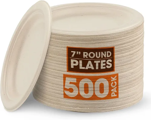 Cheer Collection Platos biodegradables de 7 pulgadas, platos de papel 100% compostables, platos desechables ecológicos para alimentos calientes o
