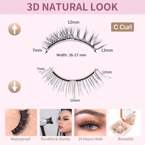 Miniatura 3 de Pestañas magnéticas sin delineador de ojos, pestañas de doble imán con aplicador, reutilizables 4D, no necesita delineador de ojos ni pegamento
