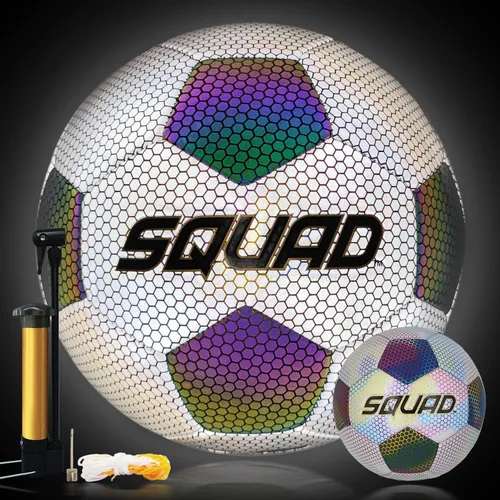 SQUAD Balón de fútbol holográfico reflectante tamaño 5 – Pelota reflectante brillante para juegos nocturnos y entrenamiento – Cuero sintético