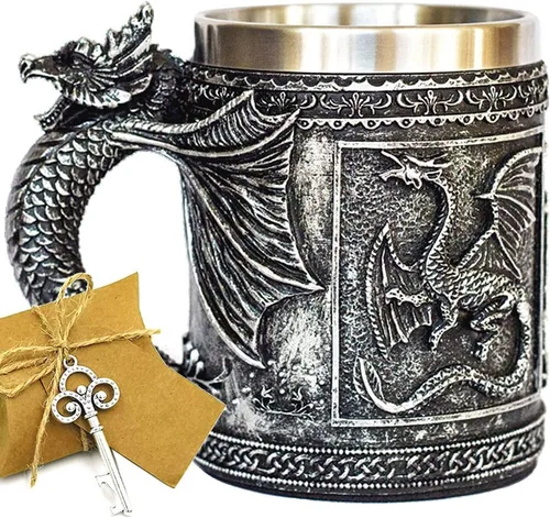 Taza medieval GOT Dragon D&D Game Mug of Thrones Merchandise Beer Steins Viking Tankard Taza de café de acero inoxidable para coleccionista de
