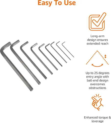 Miniatura 4 de Amazon Basics Juego de llaves hexagonales de brazo largo de 22 piezas - SAE/métricas