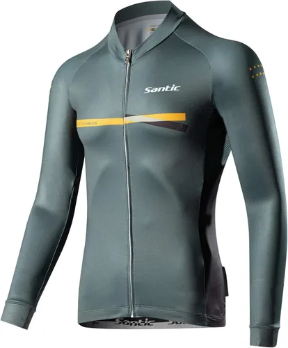 Santic - Camiseta de ciclismo para hombre, manga larga, reflejante, cremallera completa, con bolsillos