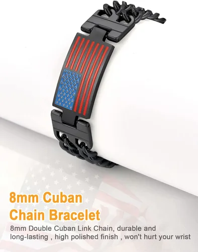 Miniatura 8 de U7 Bracelets for Men American Flag Bracelets 4th of July Jewelry Leather Wristband Stainless Steel18K Gold PlatedBlack Cuban Link Chain Bracelets