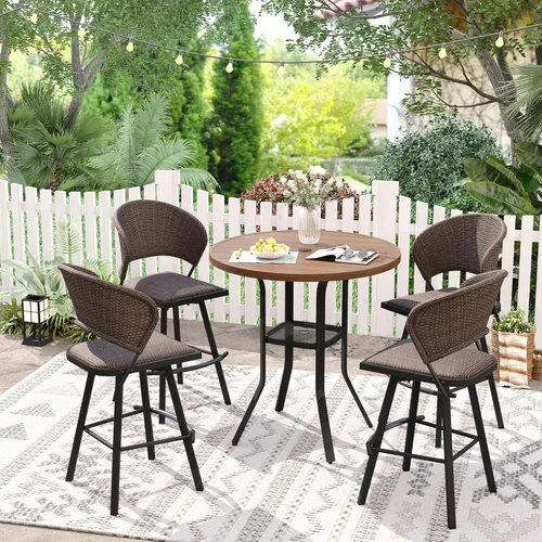 Miniatura 25 de VICLLAX Juego de barra de patio al aire libre de 3 piezas, mesa redonda de altura con agujero para sombrilla y 2 sillas de textileno para césped