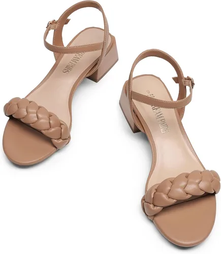 Miniatura 13 de DREAM PAIRS Zapatos de tacón bajo para mujer con correa de tobillo y puntera abierta trenzada, tacón grueso, sandalias de tacón grueso para fiestas