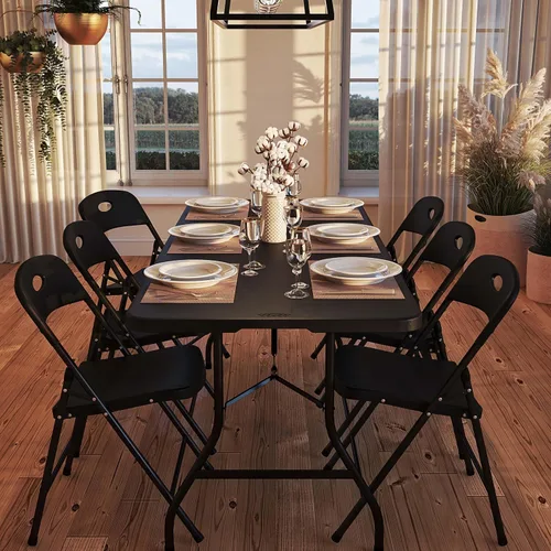 Miniatura 2 de COSCO Mesa de banquete plegable por la mitad de 6 pies con asa, negro