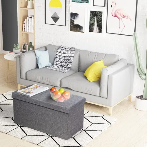 Miniatura 2 de Banco otomano plegable de almacenamiento, reposapiés de tela con contenedores de almacenamiento extraíbles y asiento acolchado, caja organizadora