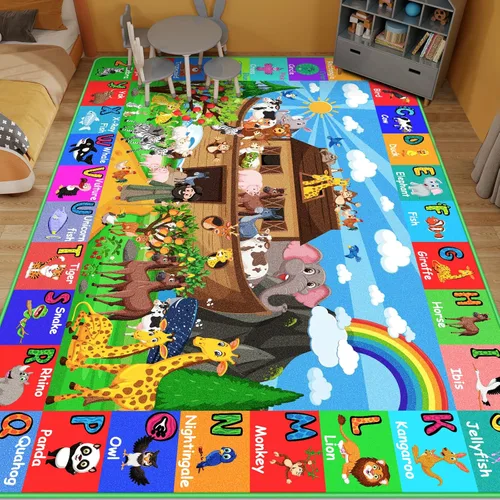 Miniatura 10 de Alfombra interactiva de aprendizaje del mundo oceánico de 3 pies 3 pulgadas x 5 pies con ABC, animales marinos, números y formas para niños pequeños