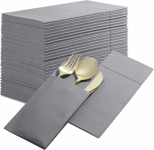 Miniatura 19 de Paquete de 50 servilletas desechables con sensación de lino para cena con bolsillo integrado para cubiertos, servilletas de papel tipo tela Menta