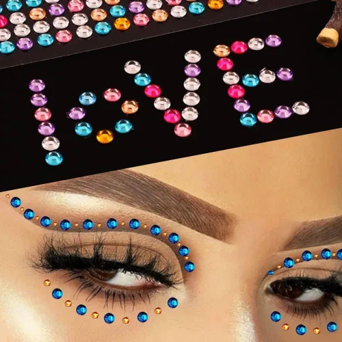 Miniatura 5 de 1450 calcomanías autoadhesivas de diamantes de imitación para maquillaje, gemas de cara y ojos, perlas blancas, calcomanías para la cara